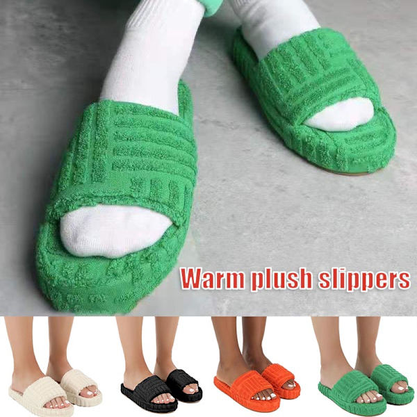Terry Toweling Slider Slider Tofflor För Kvinnor Flickor Slip-on plysch Skor Hushåll Vinter Supply Orange 41
