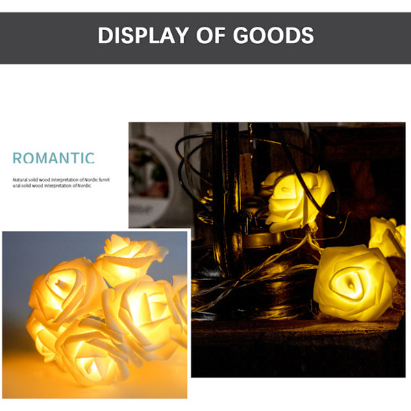 LED Rose Flower String Lights Romantisk Simulering Rose Flower Fairy Lights Batteridriven inomhus varm lampa Red 3m A