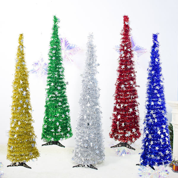 Konstgjord julgran Tinsel Pull Up Tree Ornament DIY Xmas Party Dekoration För Hem Vardagsrum Bar Red