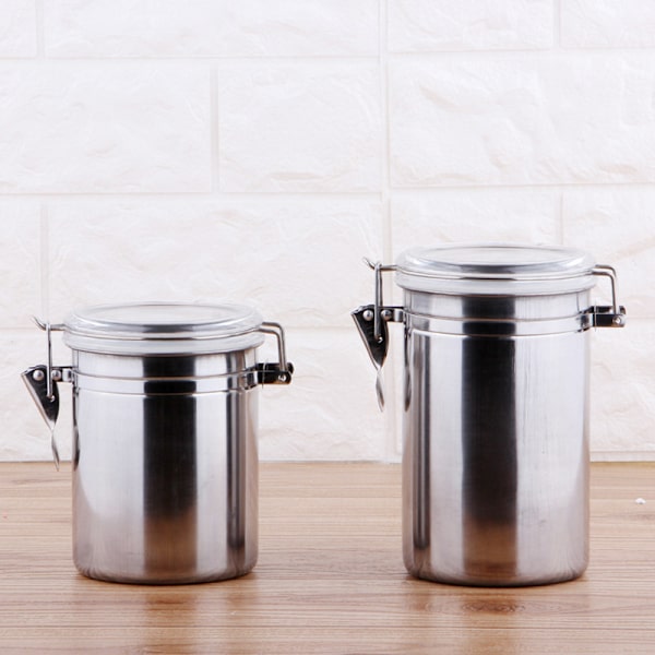 Lufttät tank i rostfritt stål med genomskinligt lock Multifunktionsbehållare för kaffebönor och te Sealed Tank 5 Inches 17cm