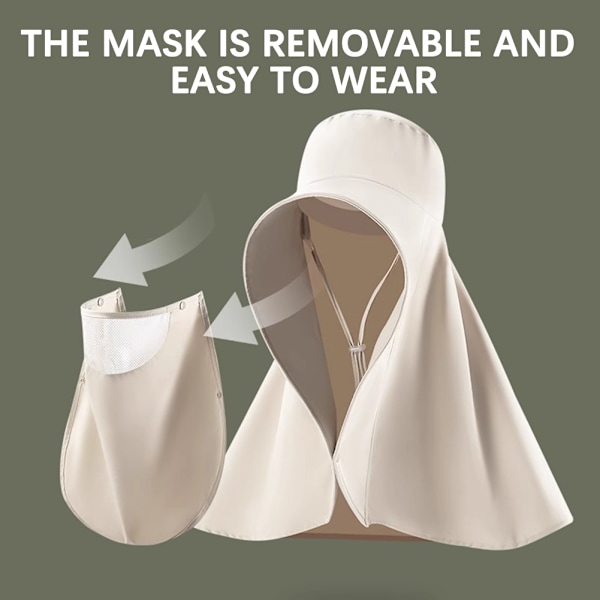 Sommer Bredskygget Solhat til Kvinder Udendørs Stor UV Beskyttelse Shawl Hat med Ansigt Hals Dæk Flap Strandhat Beige