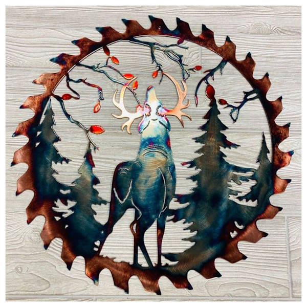 Älgsågblad Vägg Metallkonst Heminredning Fars Dag Unik gåva Dekorativ Metallkonst Trädvägg Självhäftande prydnad Whitetail Saw Blade