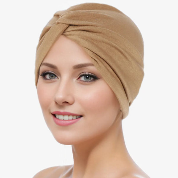 Stretch turbanhatt med korsade vridna design Bekväm mångsidig huvudbonad för damer Khaki