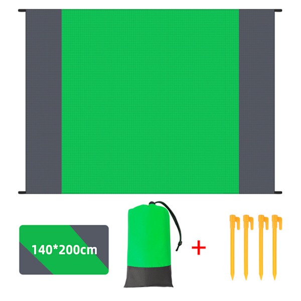 Utomhus sandtät strandmatta bärbar hopfällbar fickcampingmatta med 4 pinnar för vandring camping Green Gray 140*200cm