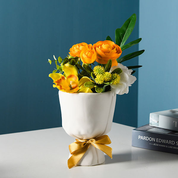 Creatives Bukett Keramik Blomvaser Hem Modern Elegant Inredning Unik Design För Hemmakontoret Ornament White