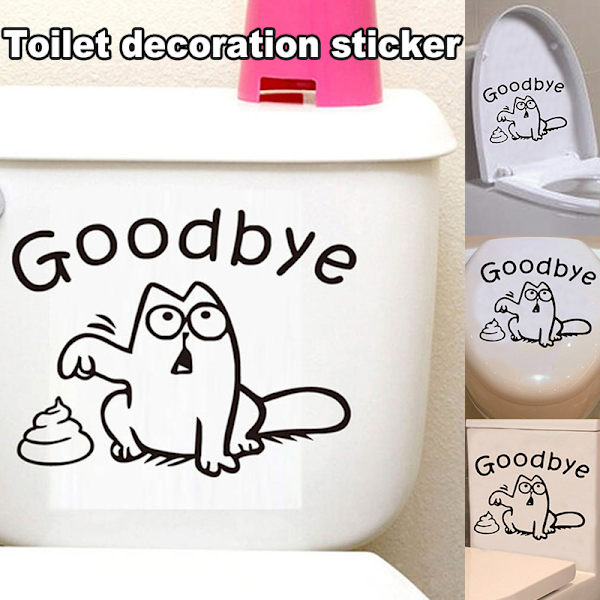 Badrum Toalett Stickers Adjö Rolig Cartoon Toalettsits Dekaler Svart Enkel Figur För Hemvägg 15*19cm