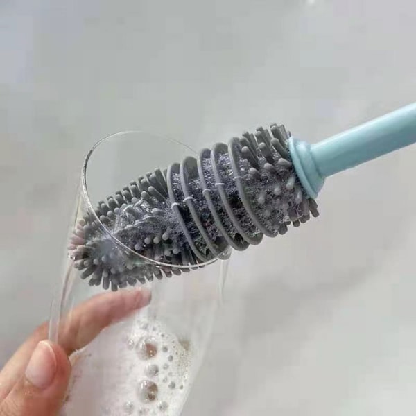 Silikonflaskborste med långt skaft Flexibel bärbar vattenflaskrengöring för att tvätta behållare White
