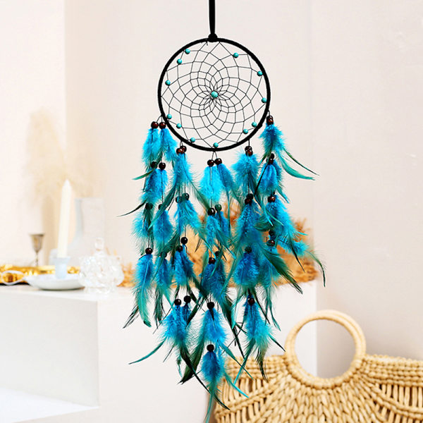 Blue Feathers Dream Catcher Vacker handgjord Makrame Dream Catcher för vägghängande dekor