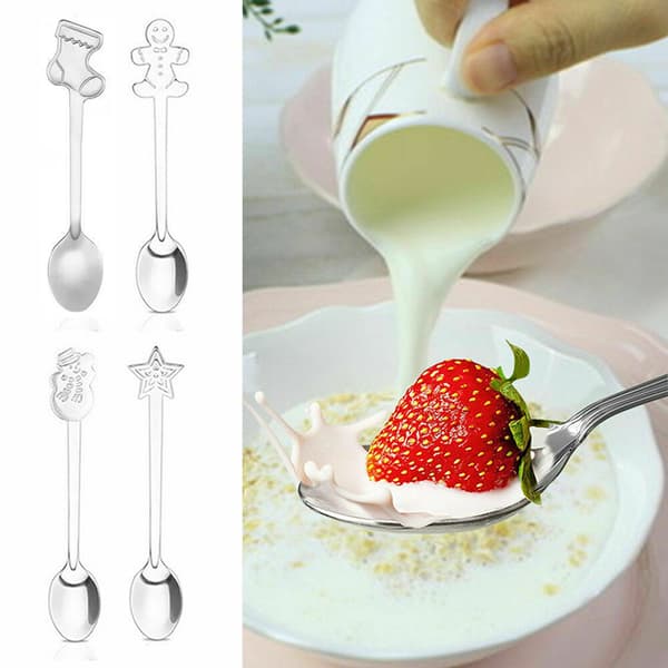 4st Mini jul rostfritt stål kaffe te barn sked tesked porslin