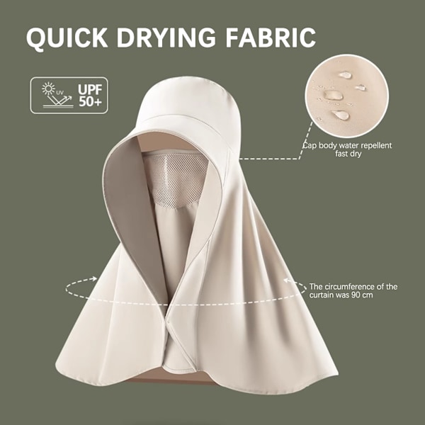 Sommer Bredskygget Solhat til Kvinder Udendørs Stor UV Beskyttelse Shawl Hat med Ansigt Hals Dæk Flap Strandhat Grey