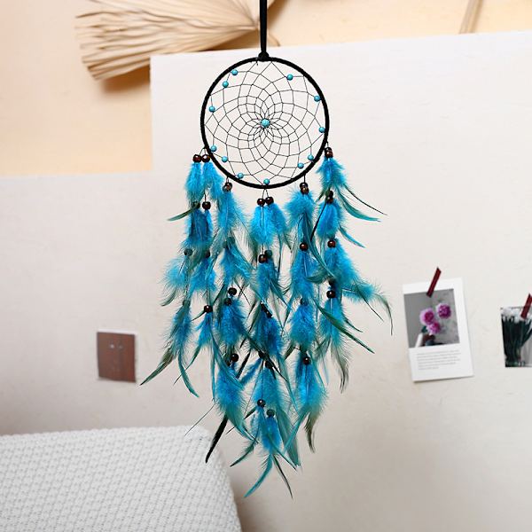 Blue Feathers Dream Catcher Vacker handgjord Makrame Dream Catcher för vägghängande dekor