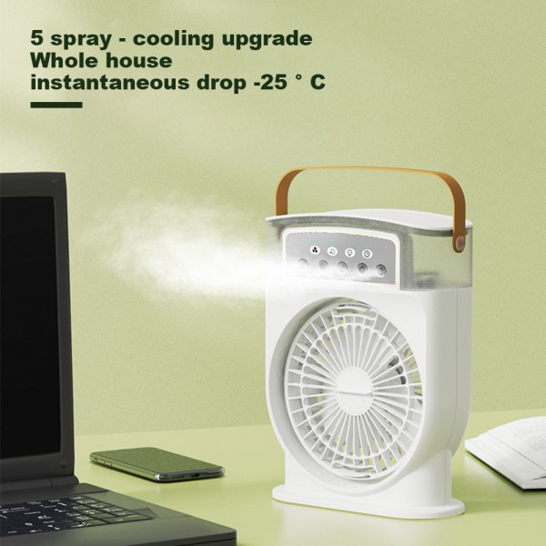 5 Hål Spray Kylfläkt Multifunktionell Quiet Mist Luftkylare Med Nattljus För Hemmet Green USB