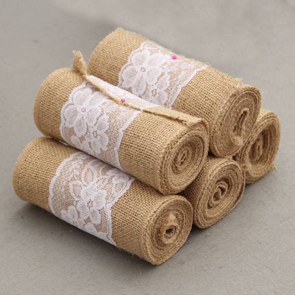 5x95 tum Burlap Stolsband med Spets Shabby Chic Rustik Rosett Bröllopsfest Dekor Tillbehör