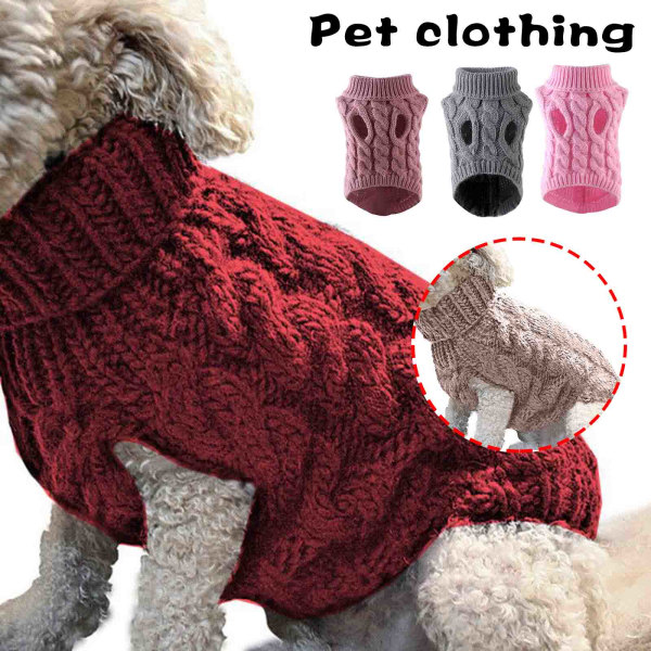 Enkel varm katt hundtröja turtleneck stickad husdjurskostym höst vinterkläder Pink M