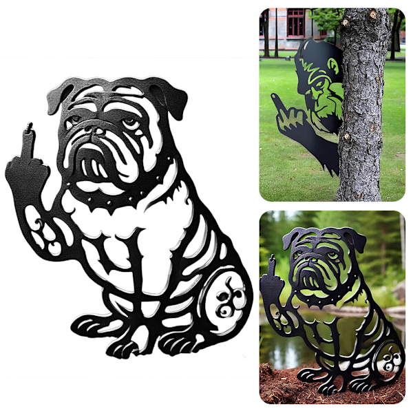 Koiran puutarhakoriste metallinen koiran puutarhatolppa keskisormi-bulldoggi metallitolppa ulkopatioiden sisustukseen Bulldog