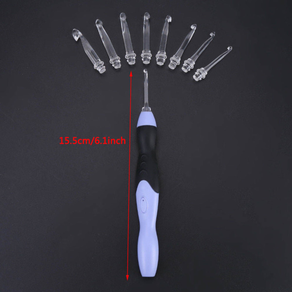 9-i-1 USB LED Light Up Lila Virknålar Stickor Set Vävverktygssats Black