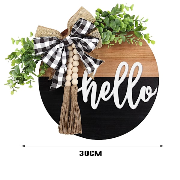 Trä välkomstskylt för ytterdörr Hej brev & tofs träpärla hängande dekor Black Brown