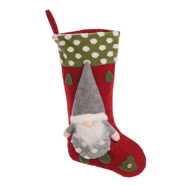 Julstrumpa med 3D-tomtar Santa Loop Design Hållbar Långvarig Lättvikt Bästa presenten till jul nyår Green Pocket Dot