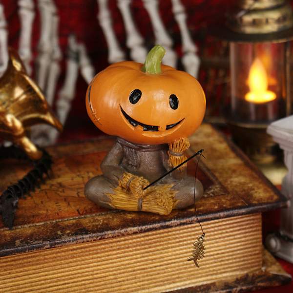 Græskar Fugleskræmsel Fiskeri Figur Sød Smil Græskar Hoved Fiskere Skulptur Udendørs Have Statue Til Halloween Straw