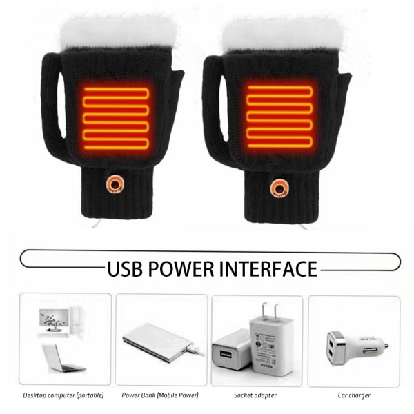 USB uppvärmda handskar för kallt väder Hög elastisk mjuk thermal för kvinnor män Grey
