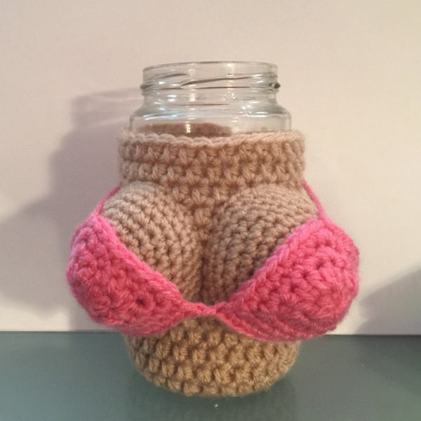 Bikini stickat vinflaskskydd Cover återanvändbar stickad koppärm för julfestbar Red