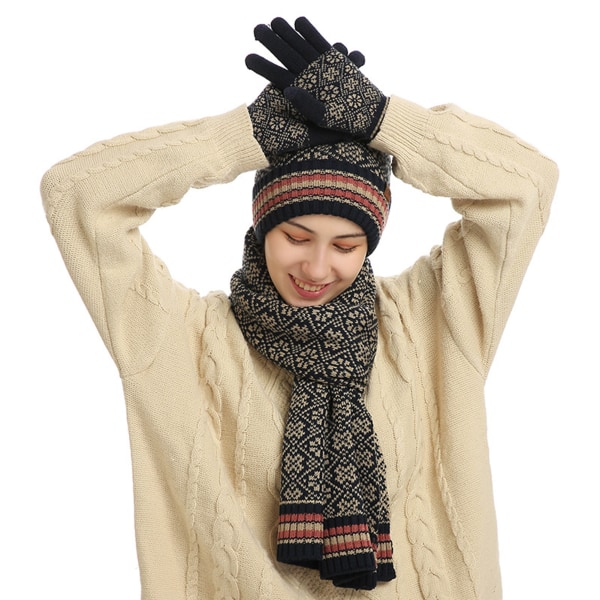 Vinter mössa Scarf Set Dam Slouchy Scarf Varm stickad mössa för utomhusbruk Beige