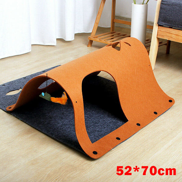 44*60/52*70 cm Filtduk Katttunnel Kattrör Labyrint Katthussäng med leksak för katt Valp Kattunge Kanin Brown 52*70cm