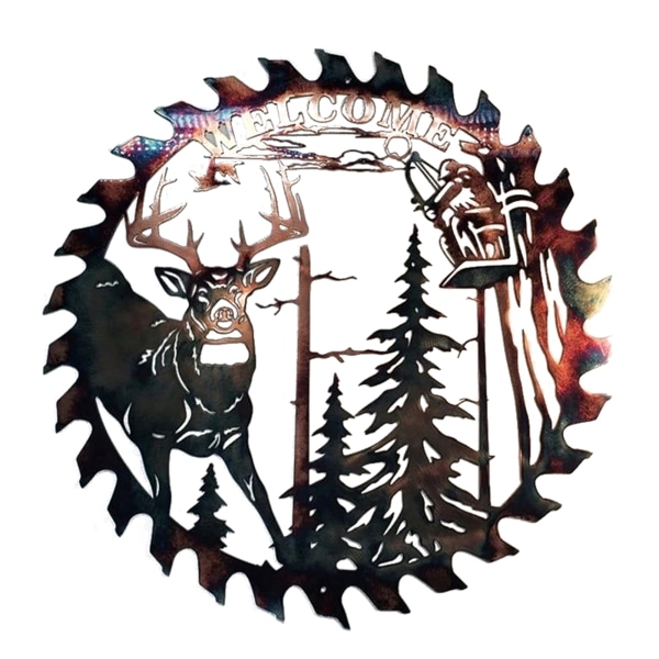 Älgsågblad Vägg Metallkonst Heminredning Fars Dag Unik gåva Dekorativ Metallkonst Trädvägg Självhäftande prydnad Whitetail Bow Hunter Sawblade