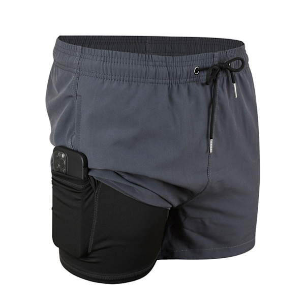 Dubbellagers bermudashorts för män med mobiltelefonhållare för Summer Beach Dark Grey M