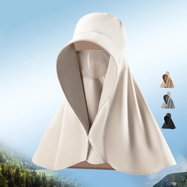 Sommer Bredskygget Solhat til Kvinder Udendørs Stor UV Beskyttelse Shawl Hat med Ansigt Hals Dæk Flap Strandhat Kaki