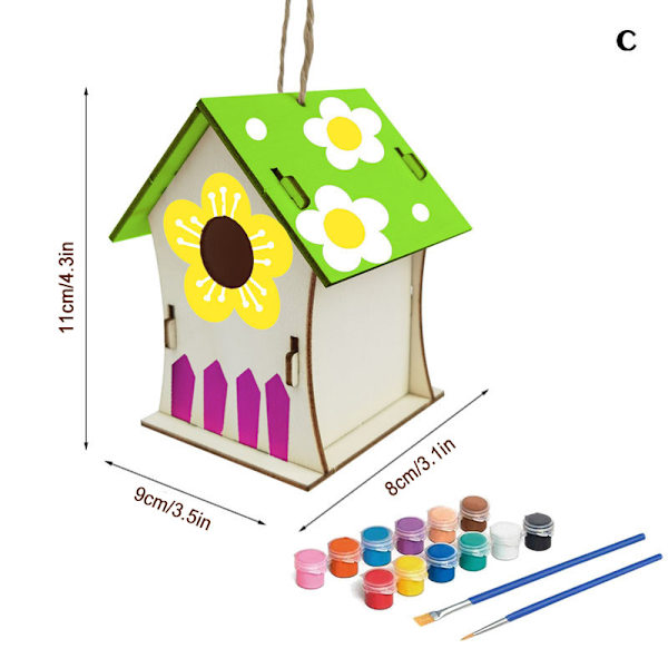 DIY Birdhouse Kit Intressant Lätt att montera Måla Trä Konst Hantverk För Barn Småbarn C