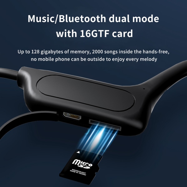 Nackband med öppna öron-hörlurar Vattentät Bluetooth-kompatibelt headset Benledningsheadset Blue