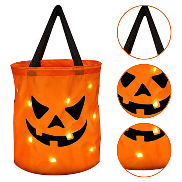Halloween glödande pumpor Trick or Treat-väska Bärbar trasa Candys-påsar för barn Pojke Flicka Barn 2PCS