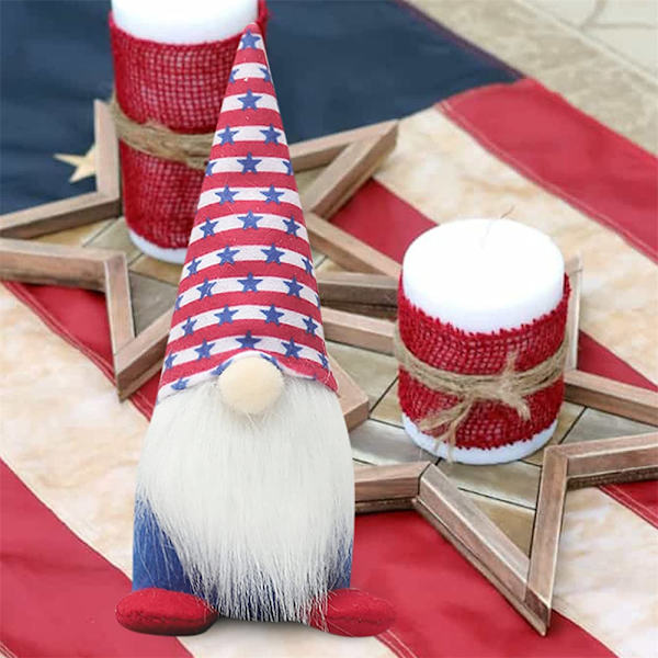 Självständighetsdagen prydnad Fuzzy dvärgdocka Säsongsbetonad Patriotic Gnome Plysch C