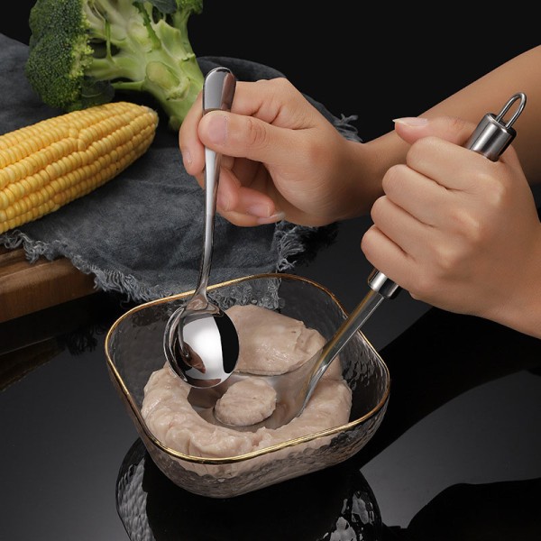 Köttbullesked i rostfritt stål Användbar produkt Extrudering Köttbulle för att göra köttbullar Köksprylar Hemma 201 Handle 304 Spoon