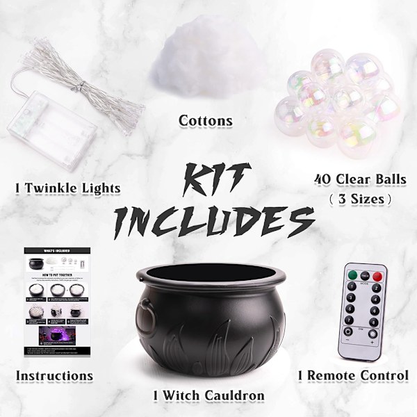 DIY Bubbelgryta Set med 40 Transparenta Kulor/LED-Ljus Gryta Godis-Skål Dekorationer Inomhus Dekorationsidéer Black
