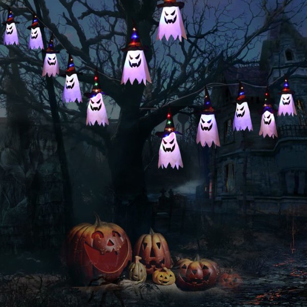 Halloween Ljusdekoration Hängande Blinkande Witch Ghost LED String Light 3 Ljuslägen För Hemfest A