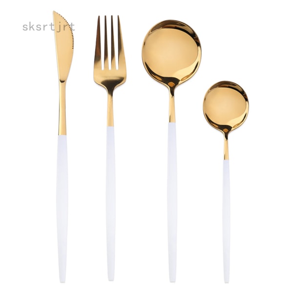 【Färdigt lager】 4 st/ 1 set gaffelsked svart guld set i rostfritt stål porslin bestick set middag Green