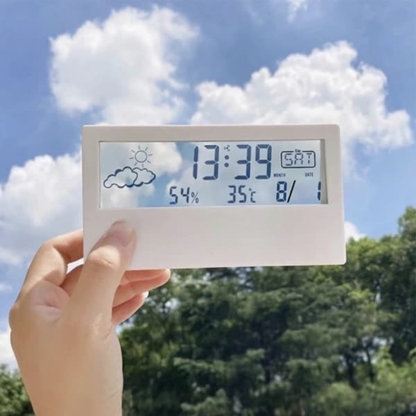 Digital Väckarklocka Luftfuktighet Temperatur Datum Kalender Multifunktionell Termometer Hygrometer White transparent