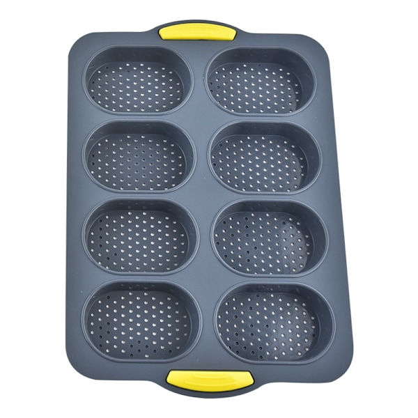 Silikonbullebrödform 8 celler mjuk nonstick franskbrödsform Perforerad limpa stenciler bricka för DIY-bakning Light Grey
