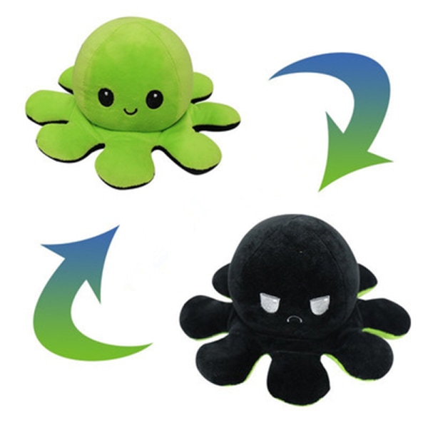 Flipup Octopus Doll Dubbelsidig Flipup Doll Octopus Plyschleksak Flipped Octopus För barn Hem Green   Black