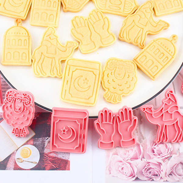 Eid Mubarak Cookie Cutter Multipurpose DIY Fondant Cake Godis 3D Kex Stencil Praktisk köksbakning prylar Eid B 6Pcs  Set