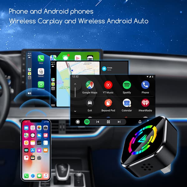 Langaton CarPlay & Android Auto -sovitin – 2-in-1 langaton sovitin iPhonelle ja Androidille – Nopea ja vakaa yhteys saumattomaan autointegraatioon B