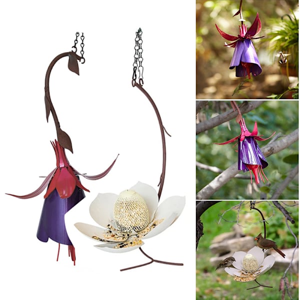Flower Design Birds Feeder Metal Innovativ matare för att mata fåglar med vatten Fuchsia