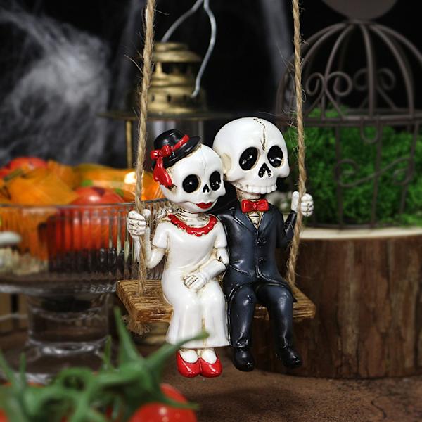 Gyngende Kranie Have Dekoration Mini Kranie Figurer Resin Skelet Skulptur Til Udendørs Halloween Dekoration Cat