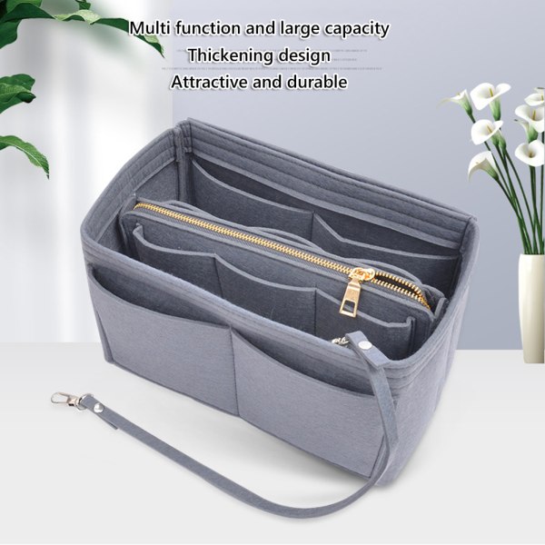 Väska med stor kapacitet Flerlagers förvaringsväska Filt liner Väska Filt kosmetisk väska Khaki 29*15*18cm