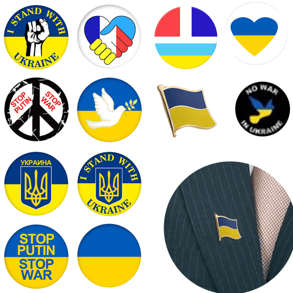 Ukraina Flagga Badge Internationell politisk syn Metall Pin Button För Klädväska 6