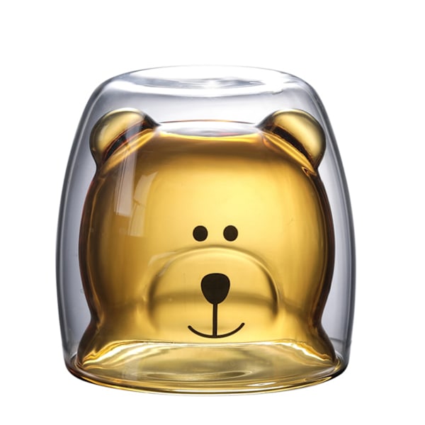 Tecknad Bear Cup Dubbellager Transparent Glas Cups Kaffe Mugg Par Gåvor 1