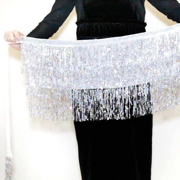 Dam Magdans Paljett Hip Scarf Boho Style Party Kostym För Dansfester White