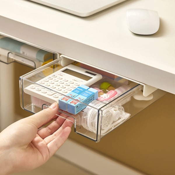 Under Skrivbordslådan Bord Förvaringslåda Osynlig Punch-Free Desktop Organizer Transparent